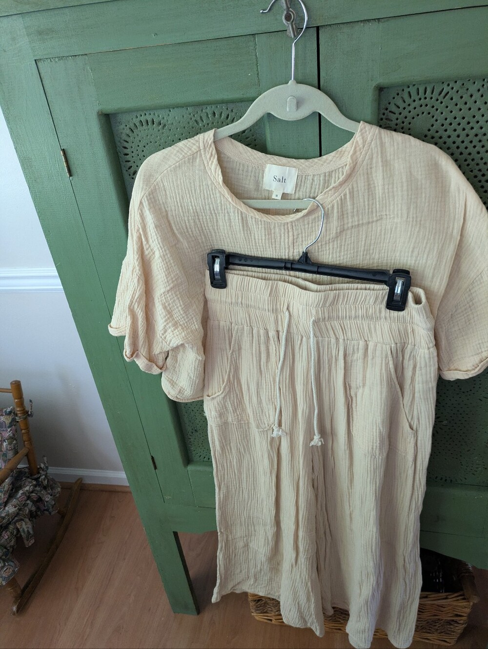 Salt Light Cream Gauze Two-Piece Set - Top & Drawstring Pants